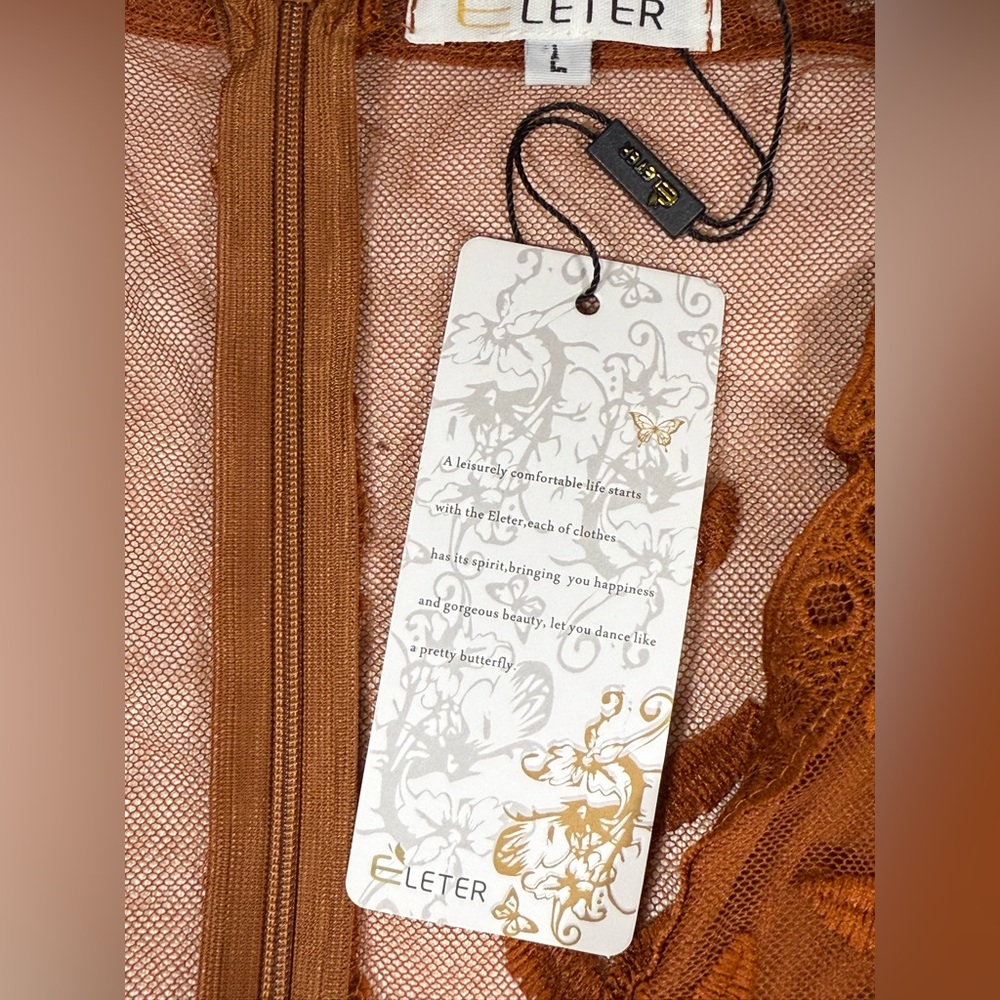 ELETÉR Sz Large Burnt Orange Lace Maxi Romper Dress Boho Floral Embroidered NEW - Picture 5 of 8
